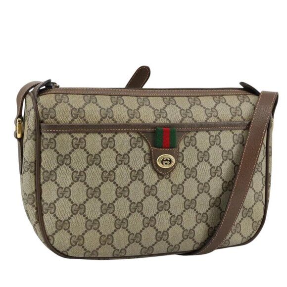 GUCCI GG Supreme Web Sherry Line Shoulder Bag PVC Beige Red 89 02 077 Auth 94269 - Picture 1 of 16